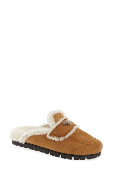 prada brown slippers|Prada fuzzy slippers.